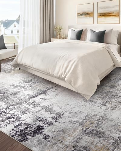 10x12 Area Rug for Living Room - Washable Abstract Rus Modern Neutral Soft Rug for Bedroom Dining Room No Slip Low Pile Carpet for Nursery Home Office - Charcoal Grey