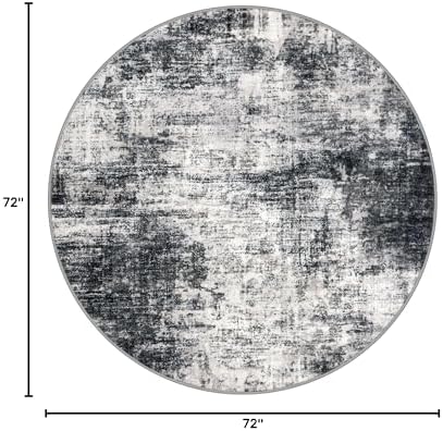 IOHOUZE Abstract Round Area Rug 6 Ft Washable Circle Rugs Large Round Rug Non Slip Thin Soft Circle Rugs, Printed Faux Wool Floor Carpet for Bedroom Living Room Dining Room Nursery, Black Grey