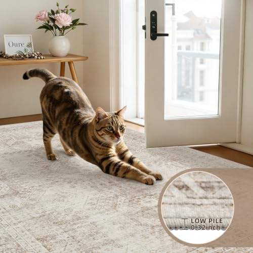 2x8 Hallway Washable Runner Rug: Neutral Kitchen Carpet Brown