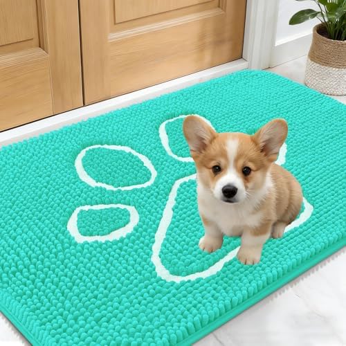 OLANLY Dog Door Mat for Muddy Paws 24x16, Paw Print Design Chenille Mud Mat