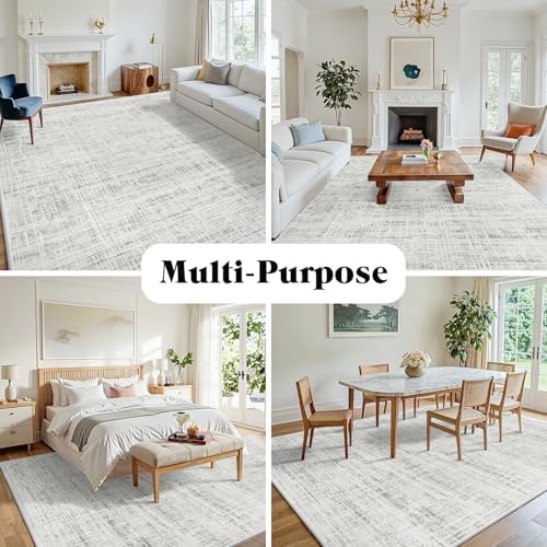 4x6 Washable Area Rug for Living Room Bedroom: Non-Slip Modern White Gray