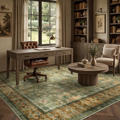 9x12 Area Rug for Living Room, Non-Slip Washable Large Carpet, Olive Green