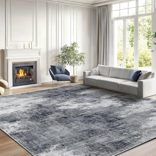 Amada Washable 9'x12' Abstract Area Rug for Living Room Grey