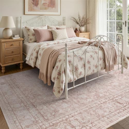 6x9 Ft Large Area Rugs for Living Room, Soft Non-Slip Machine Washable Rug, Vintage Stain Resistant Carpets for Bedroom Nursery Dining Room Home Decor (Grey Pink)