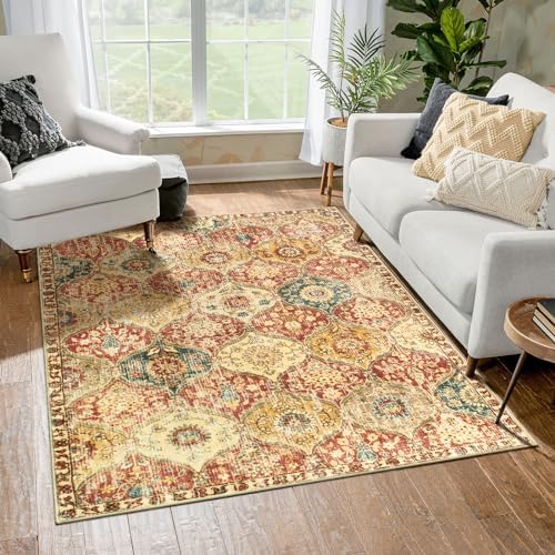 Lahome Moroccan Washable Rugs for Living Room, Soft 4x6 Rug for Bedroom