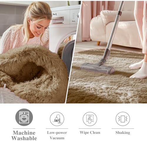 OLANLY Taupe Round Rugs for Bedroom - Machine Washable, 5 ft Circle Area Rugs for Living Room, Soft and Fluffy Shaggy Carpet for Teen Girl and Boys, Nursery Rooms, Dorms, Home Decor Aesthetic
