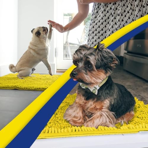 Muddy Mat® | Super Water Absorbent Door Mat Indoor, Microfiber Quick Dry Chenille Entryway Rug,Slip Resistant Front Door Mat,Indoor Mats for Entryway,Machine Washable Pet Rug, Lemon Yellow 36" x 72"