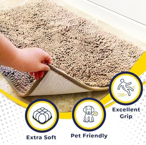 Muddy Mat® | Super Water Absorbent Door Mat Indoor, Microfiber Quick Dry Chenille Entryway Rug, Slip Resistant Front Door Mat, Indoor Mats for Entryway, Machine Washable Pet Rug, Beige 20" x 48"