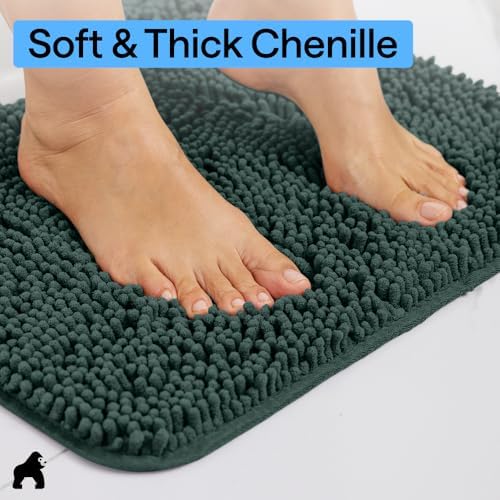 GORILLA GRIP Chenille Bath Rug Mat, Square Toilet Base, 24x19 Hunter Green