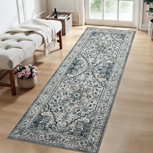 Joydeco Washable 2x6 Hallway Runner Vintage, White&Light Gray&Dark Gray