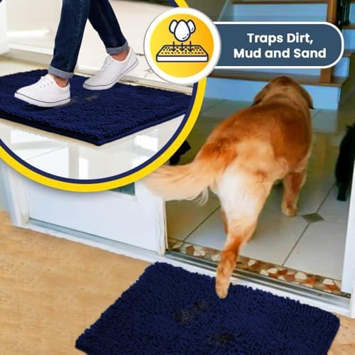 Muddy Mat® | Super Water Absorbent Door Mat Indoor, Microfiber Quick Dry Chenille Entryway Rug, Slip Resistant Front Door Mat, Indoor Mats for Entryway, Machine Washable Pet Rug, Navy Blue 28" x 48"