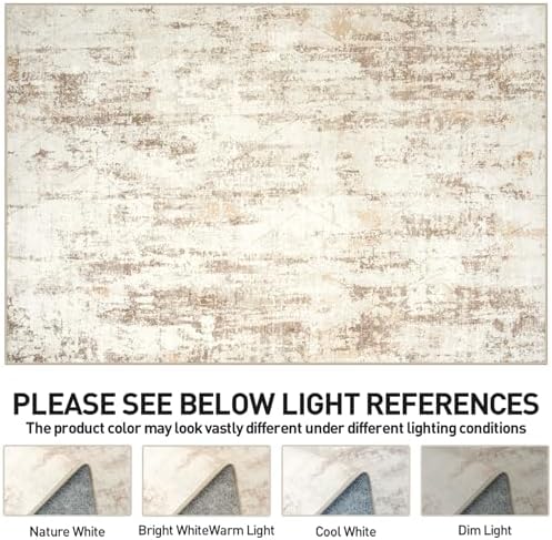9x12 Area Rugs for Living Room: Washable Abstract Beige Grey Bedroom Carpet