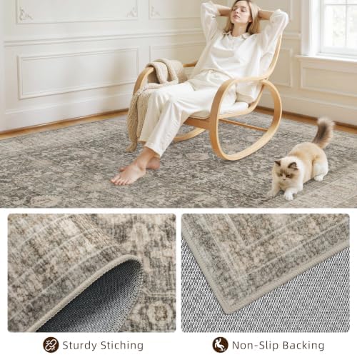 Area Rugs 9x12 Living Room: Bedroom Washable Carpet Warm Taupe