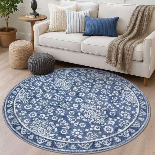 Vintage Washable Large Round Rug 6ft Circle Rug for Living Room