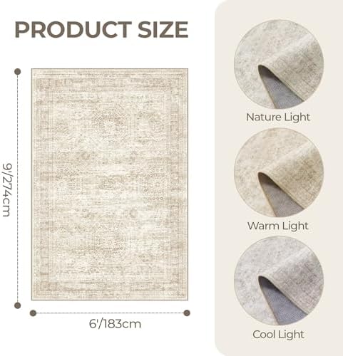 6x9 Area Rugs for Living Room,Large Washable Rug,Beige