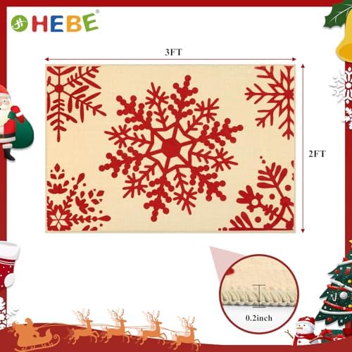 HEBE Christmas Indoor Door Mat 2'x3', Vintage Snowflake Entryway Rug