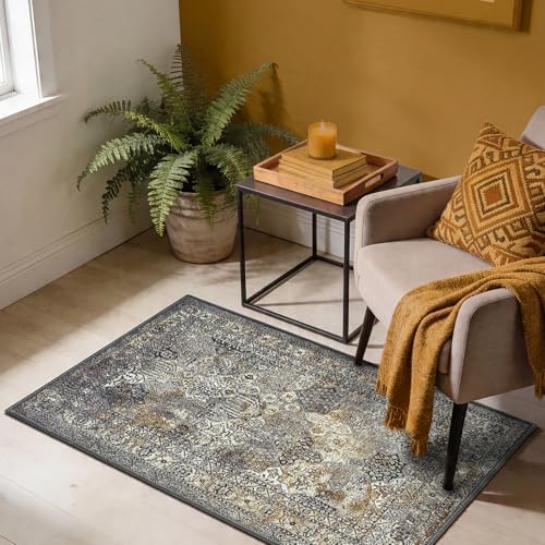 Keen Home Design Vintage Washable Entryway Rug, Non-Slip Low Pile, 2x3