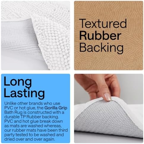 GORILLA GRIP Bath Rug Mat for Bathroom, Absorbent Chenille, 42x24 White