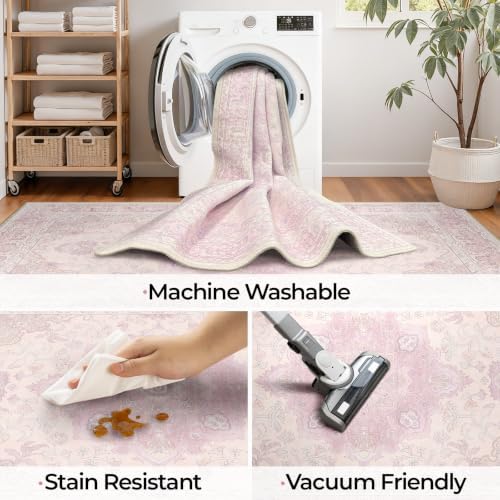CAPALOCA 6x9 Washable Nursery Girls Low Pile Area Rug Light Pink