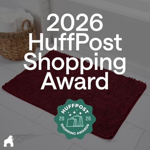 GORILLA GRIP Bath Rug Mat for Bathroom, Absorbent Chenille, 48x24 Burgundy