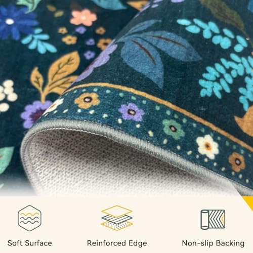 RELEANY Floral Washable 5x7 Area Rugs Teal/Purple
