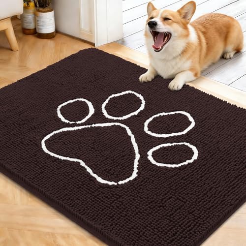 OLANLY Dog Door Mat for Muddy Paws 40x32, Paw Print Design Chenille Mud Mat