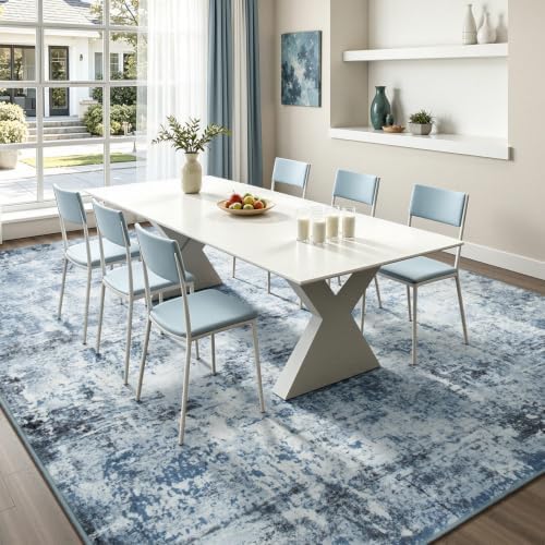 Rugflix 5x7 Area Rugs for Living Room, Washable Light Blue Grey Large Rug