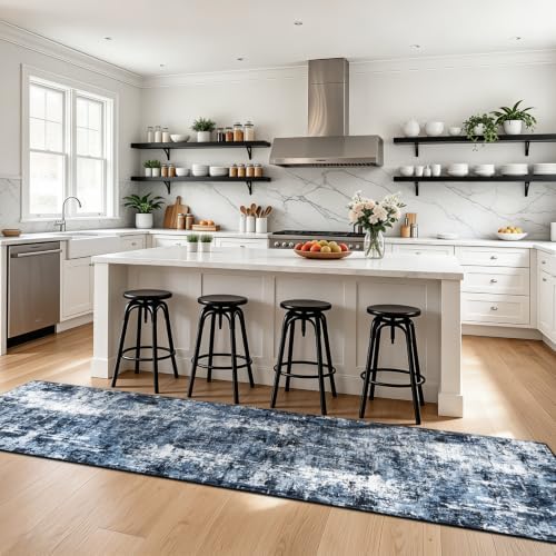 Rugflix 3x12 Runner Rug for Hallway, Washable Navy Blue Long Runners
