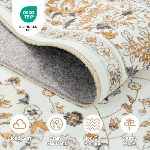 Lessymo 9x12 Floral Area Rugs for Living Room,Large Washable Carpet Beige