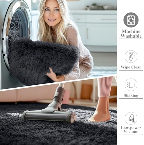 OLANLY Black Round Rugs for Bedroom - Machine Washable, 3 ft Circle Area Rugs for Living Room, Soft and Fluffy Shaggy Carpet for Teen Girls and Boys, Nursery Rooms, Dorms, Home Decor Aesthetic