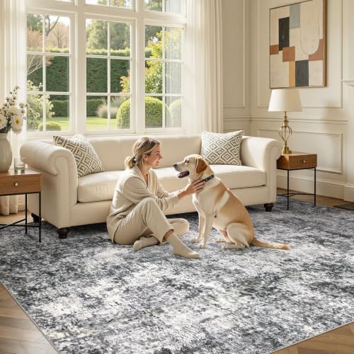 DMOYEST Area Rug Living Room Rugs 8x12 Washable Abstract Grey Carpet
