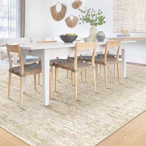 6x9 Area Rugs for Living Room: Washable Moroccan Geometric Boho Rug Farmhouse Non Slip Stain Resistant Large Rug Low Pile Soft Carpet for Bedroom Dining Room Home Office Children Room (Beige,6'x9')