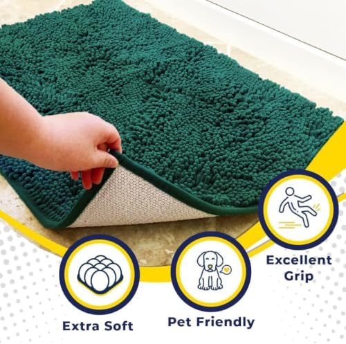 Muddy Mat® | Super Absorbent Door Mat Indoor, Microfiber Quick Dry Chenille Entryway Rug, Non-Slip Front Door Mat, Indoor Mats for Entryway, Machine Washable Pet Rug, Deep Teal 24" x 44"