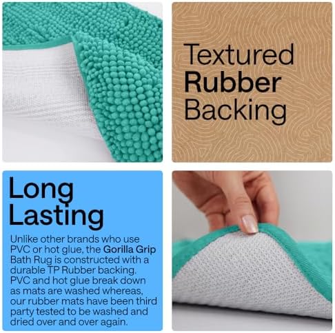GORILLA GRIP Bath Rug Mat for Bathroom, Absorbent Chenille, 30x20 Turquoise
