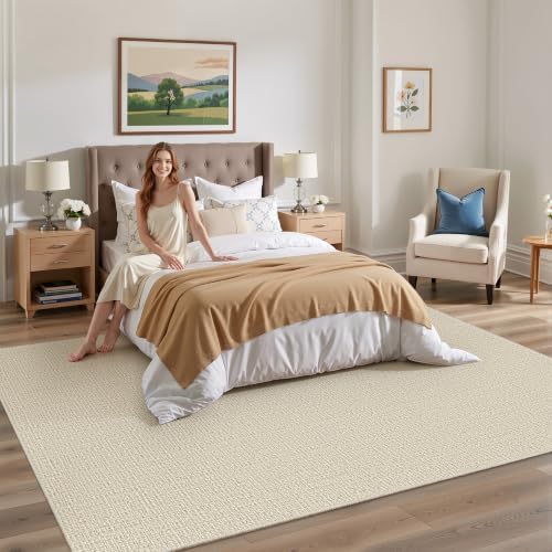 Valenrug 5x7 Area Rugs, High-Low Pile Washable Rugs for Living Room, Beige