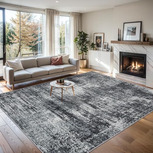 PLHXFR 10x14 Area Rug Living Room: Abstract Washable Carpet Dark Black