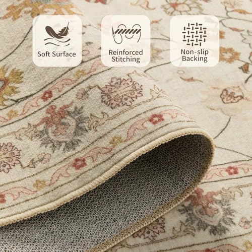 Rugxara 2x10 Beige Floral Runner Rug for Hallways Kitchen
