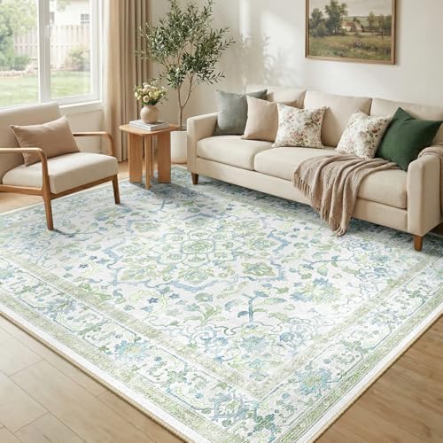 CAPALOCA 5x7 Washable Nursery Girls Low Pile Area Rug Green Blue