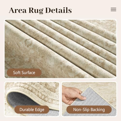 4x6 Ft Area Rugs for Living Room, Soft Non-Slip Machine Washable Rug, Vintage Stain Resistant Carpets for Bedroom Nursery Dining Room Home Decor (Beige)