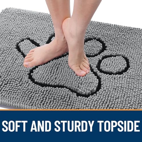 OLANLY Dog Door Mat for Muddy Paws 54x32, Paw Print Design Chenille Mud Mat