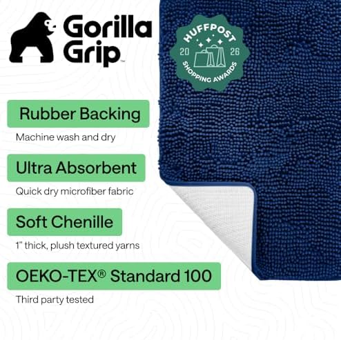GORILLA GRIP Bath Rug Mat for Bathroom, Absorbent Chenille 44x26 Royal Blue