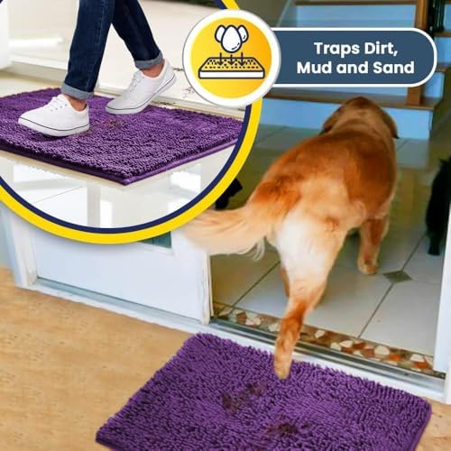 Muddy Mat® | Super Water Absorbent Door Mat Indoor, Microfiber Quick Dry Chenille Entryway Rug, Slip Resistant Front Door Mat, Indoor Mats for Entryway, Machine Washable Pet Rug, Purple 36" x 46"