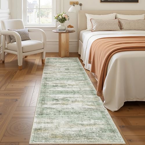 2x8 Runner Rug Non Slip,Washable Hallway Runner Rug,Green