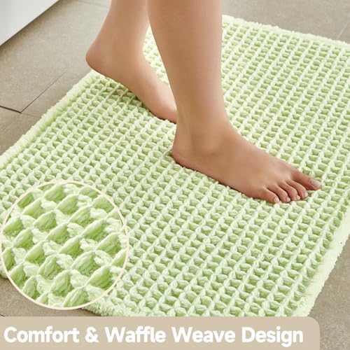 TYUU Waffle Bath Mat, Boho Bathroom Rugs Non Slip, 48x24 Pale Green