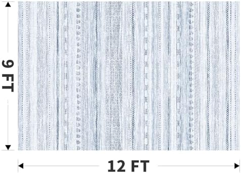 9x12 Area Rugs for Living Room Machine Washable Rug Distressed Indoor Carpet Neutral Moroccan Boho Rug Ultra Soft Area Rug for Bedroom Dining Room Playroom Office, Blue
