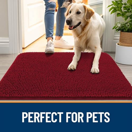 OLANLY Dog Door Mat for Muddy Paws 24x16, Super Absorbent Chenille Mud Mat