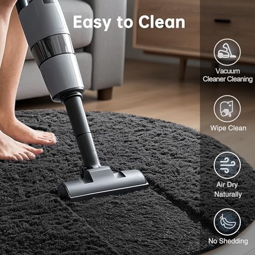 Ophanie Round Rug 4Ft Black Circle Area Rug, Room Decor for Men, Fluffy Fuzzy Bedroom Carpet, Plush Soft Shaggy Living Room Rugs for Kids Home Aesthetic, Nursery with 99 pcs Pile fibers