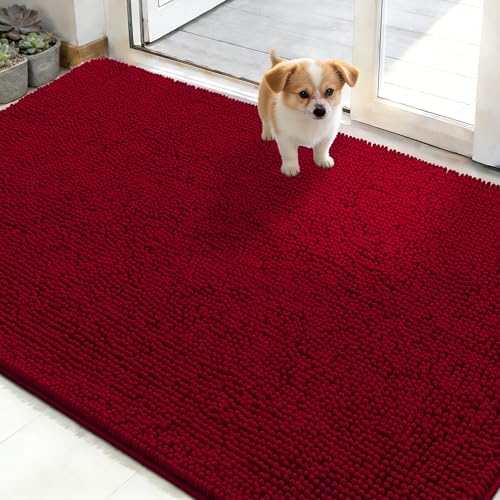 OLANLY Dog Door Mat for Muddy Paws 48x30, Super Absorbent Chenille Mud Mat