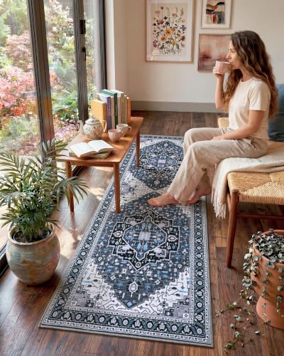 Macgace Washable Vintage Area Rug for Kitchen, 2x6 Black Runner Rugs