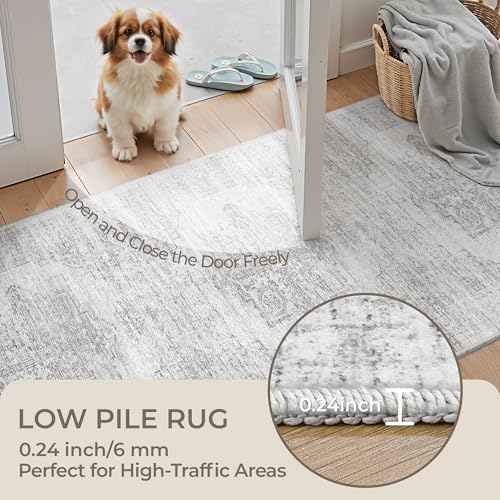 2x10 Runner Rug Non Slip,Washable Hallway Runner Rug,Grey